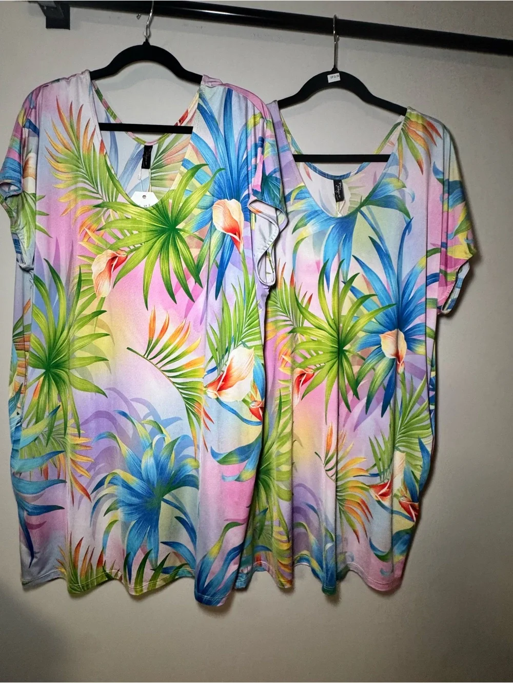 Pastel Tropical Print Swim Cover-Up in Pink Multi